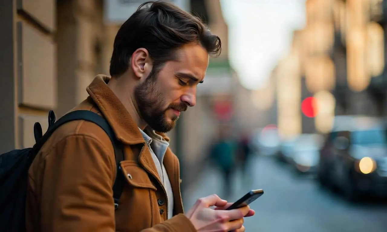 Young man checking his phone, preview of our contact video